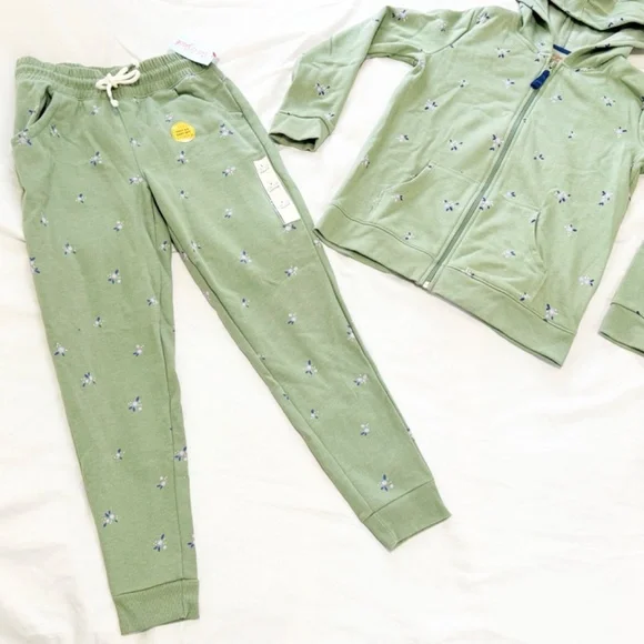 NEW Cat & Jack 2Pc Set Girls Activewear Sweatpants Zip-up Sweatshirt 10/12 Green - Picture 2 of 4